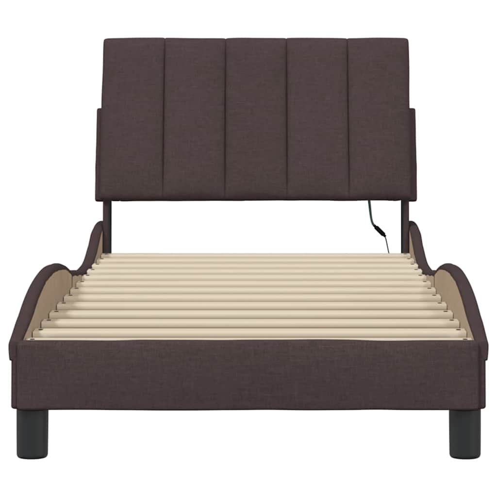 Cadre de lit sans matelas Hanko marron foncé 80x200 cm tissu - XIOS