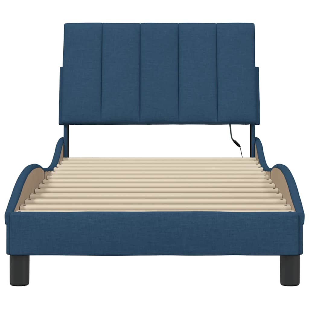 Cadre de lit sans matelas bleu 80x200 cm tissu - XIOS