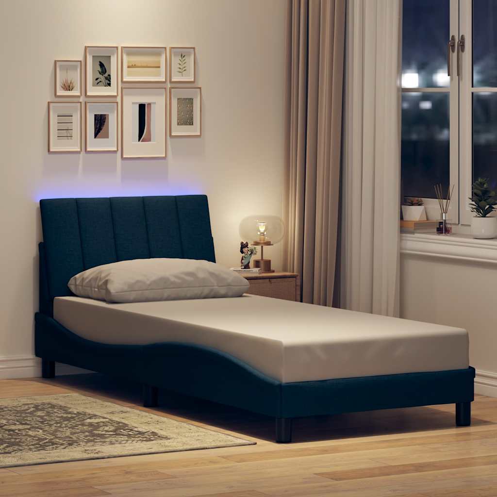 Cadre de lit sans matelas bleu 80x200 cm tissu - XIOS