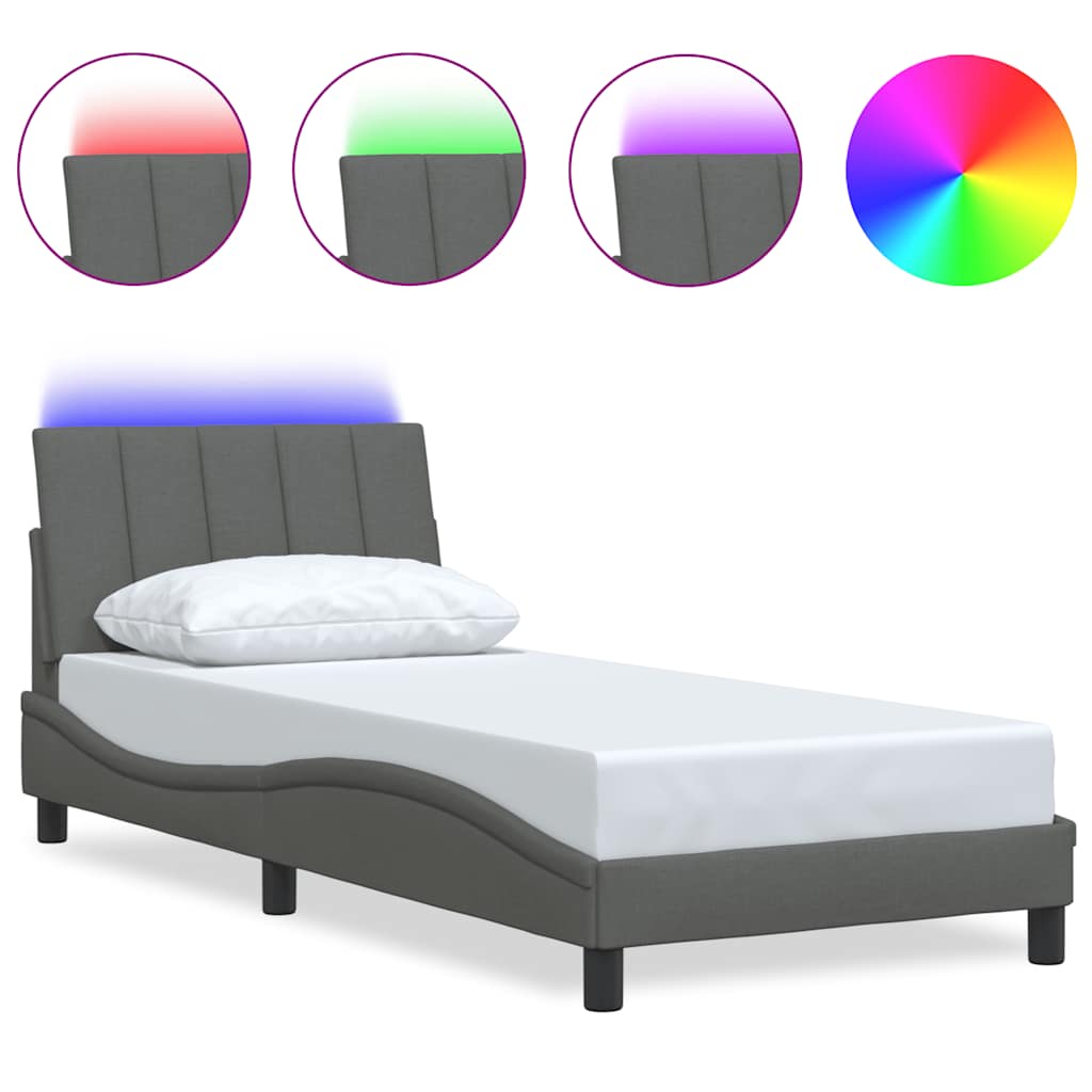 Cadre de lit sans matelas gris foncé 90x190 cm tissu - XIOS