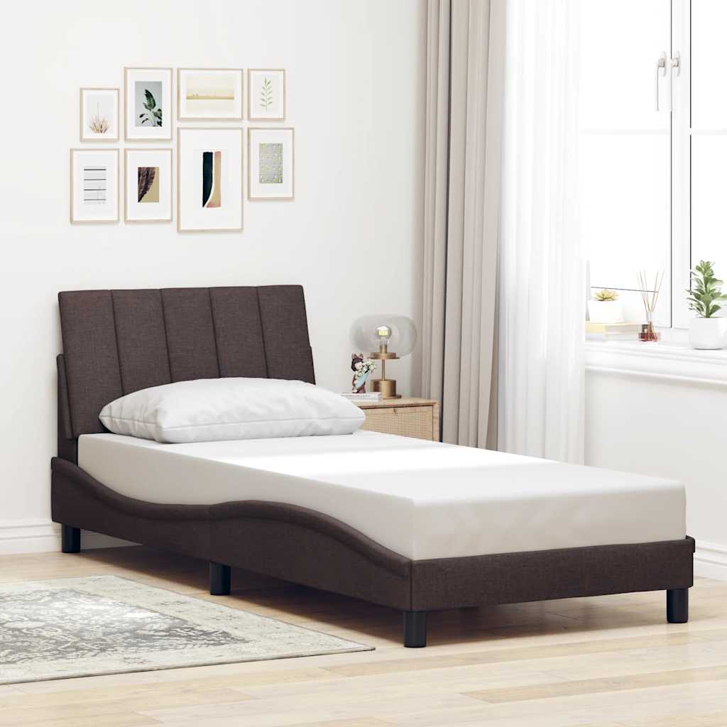Cadre de lit sans matelas Hanko marron foncé 90x190 cm tissu - XIOS