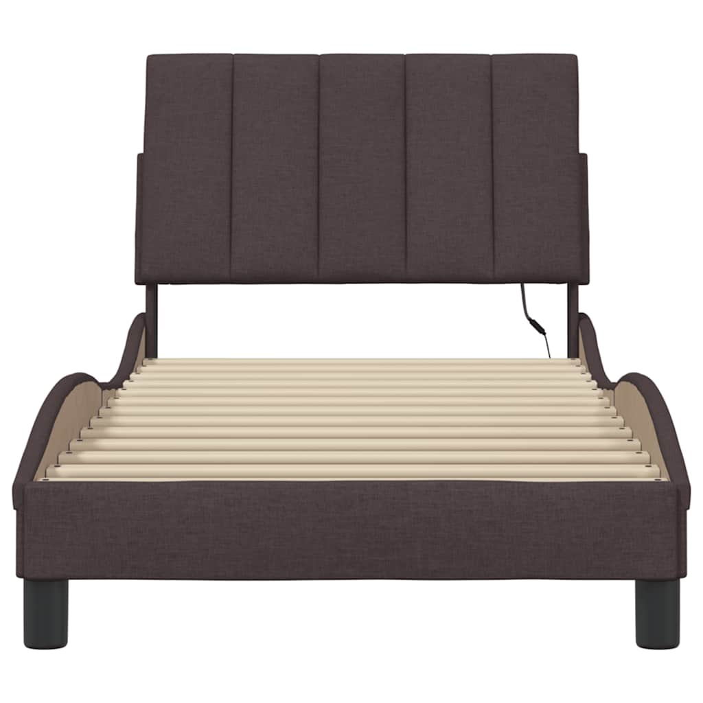 Cadre de lit sans matelas Hanko marron foncé 90x190 cm tissu - XIOS