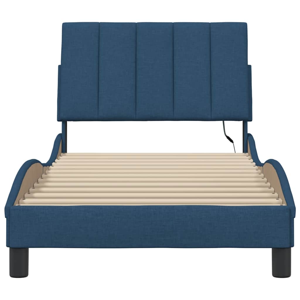 Cadre de lit sans matelas Hanko bleu 90x190 cm tissu - XIOS