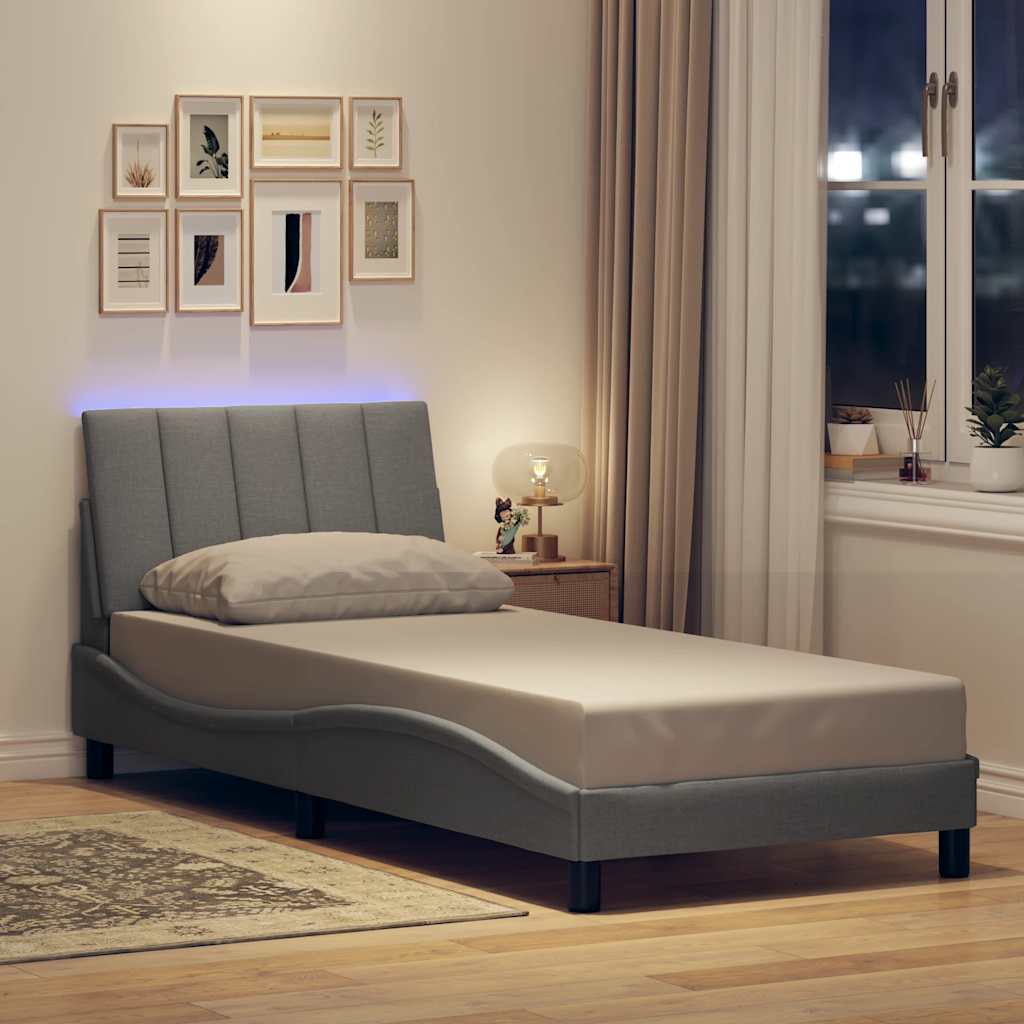 Cadre de lit sans matelas gris clair 90x200 cm tissu - XIOS