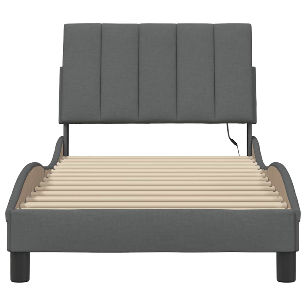 Cadre de lit sans matelas gris foncé 90x200 cm tissu - XIOS