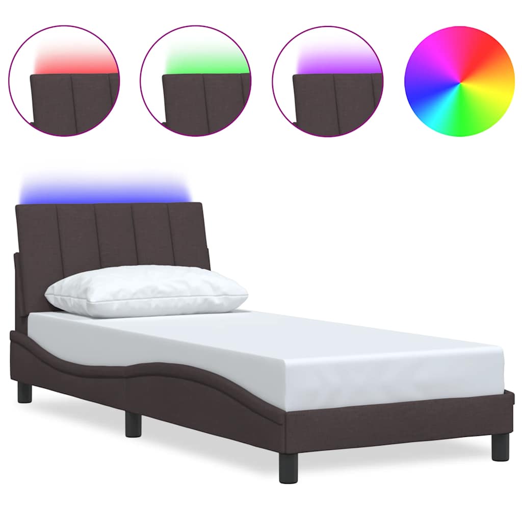 Cadre de lit sans matelas marron foncé 90x200 cm tissu - XIOS