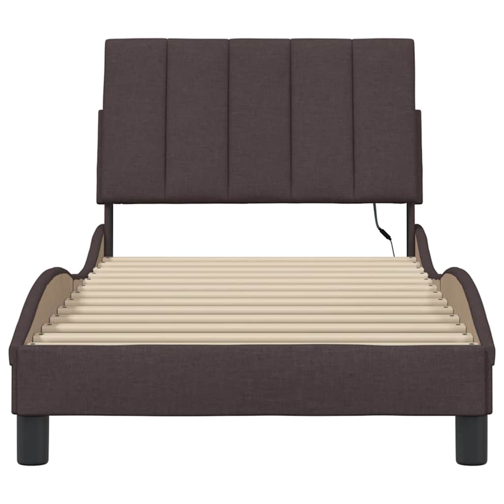 Cadre de lit sans matelas marron foncé 90x200 cm tissu - XIOS
