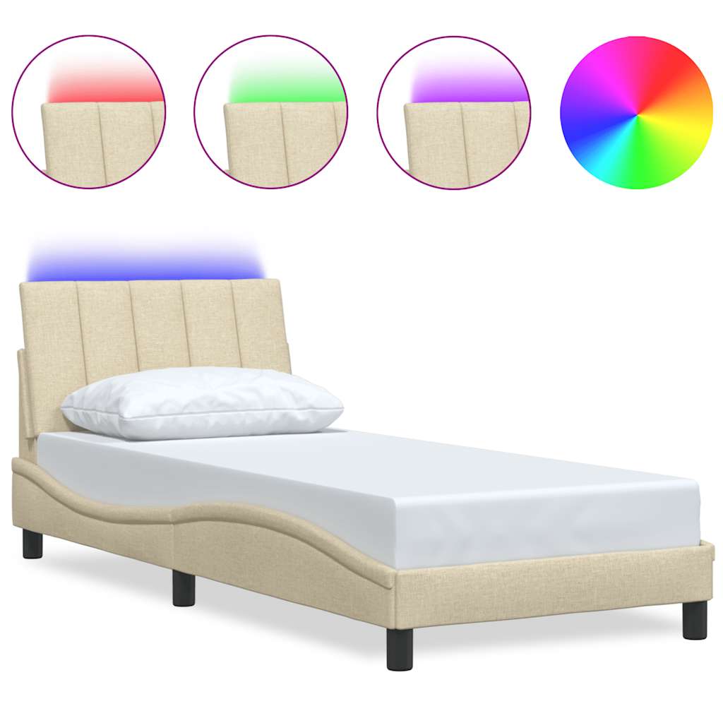 Cadre de lit sans matelas Hanko crème 90x200 cm tissu