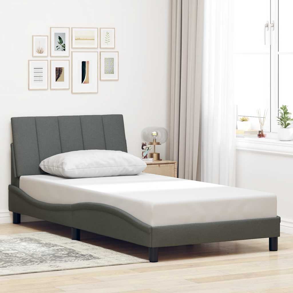 Cadre de lit sans matelas gris foncé 100x200 cm tissu - XIOS