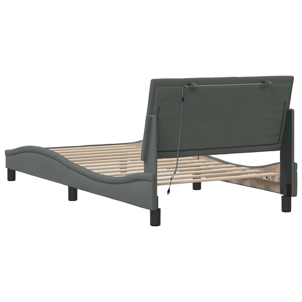 Cadre de lit sans matelas gris foncé 100x200 cm tissu - XIOS