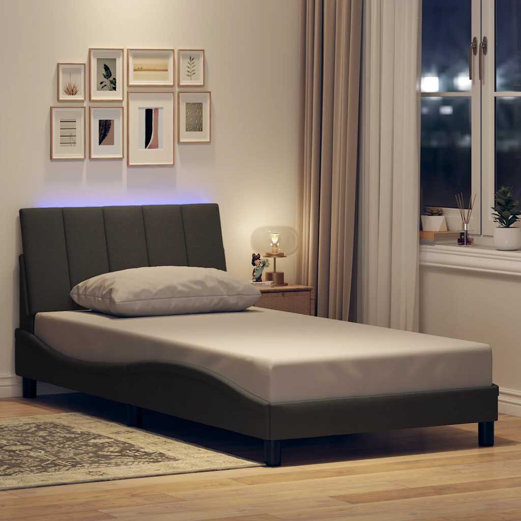Cadre de lit sans matelas gris foncé 100x200 cm tissu - XIOS