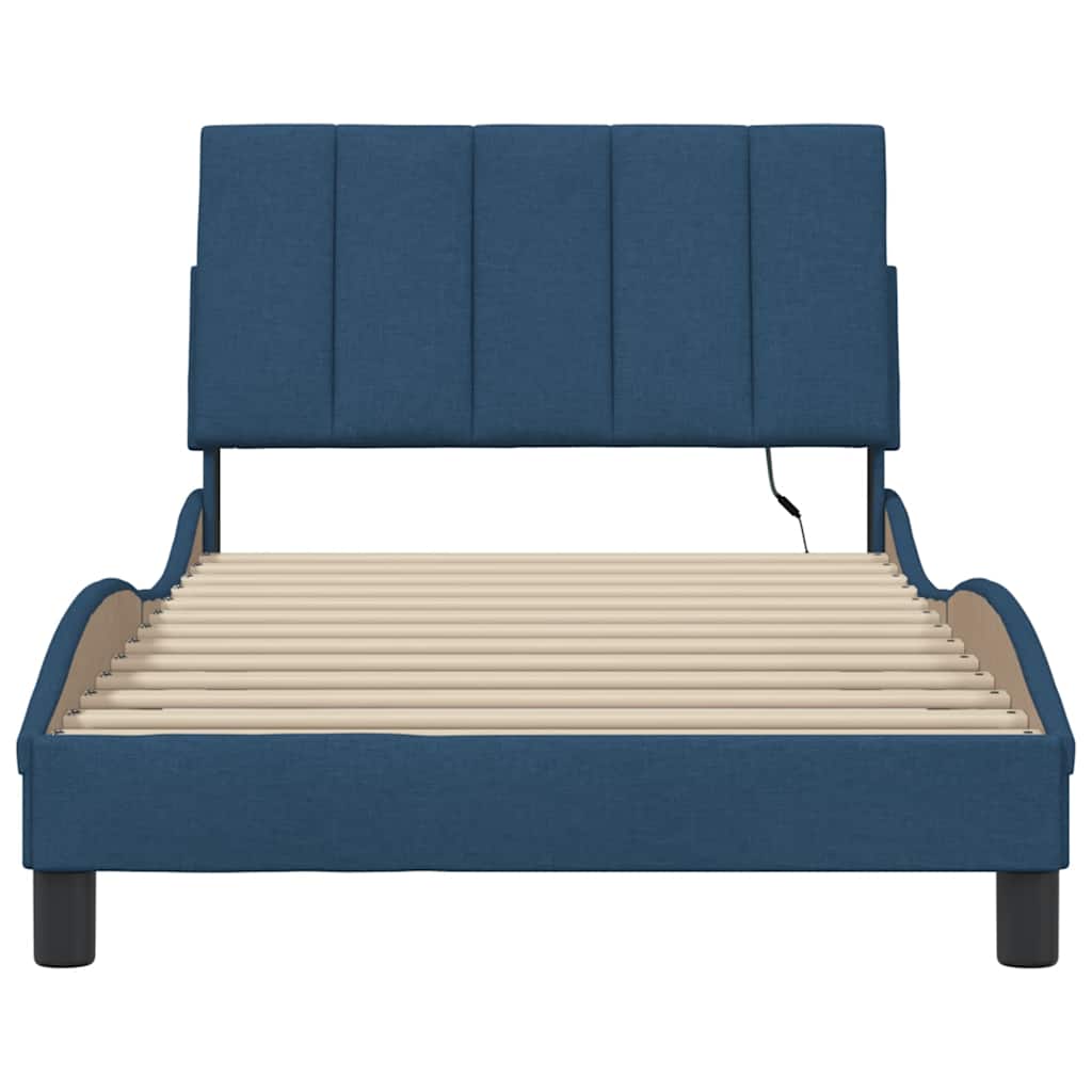 Cadre de lit sans matelas bleu 100x200 cm tissu - XIOS