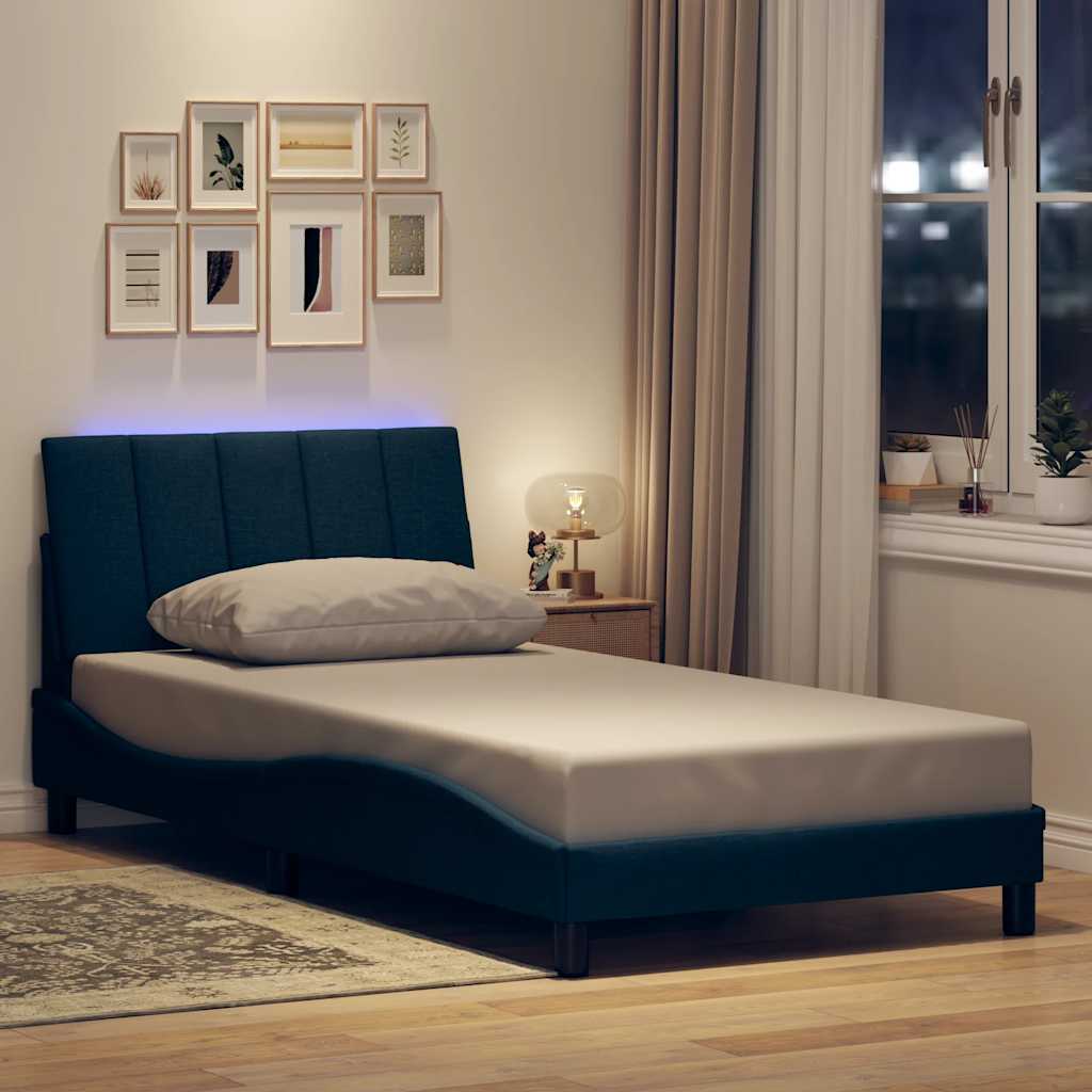 Cadre de lit sans matelas bleu 100x200 cm tissu - XIOS