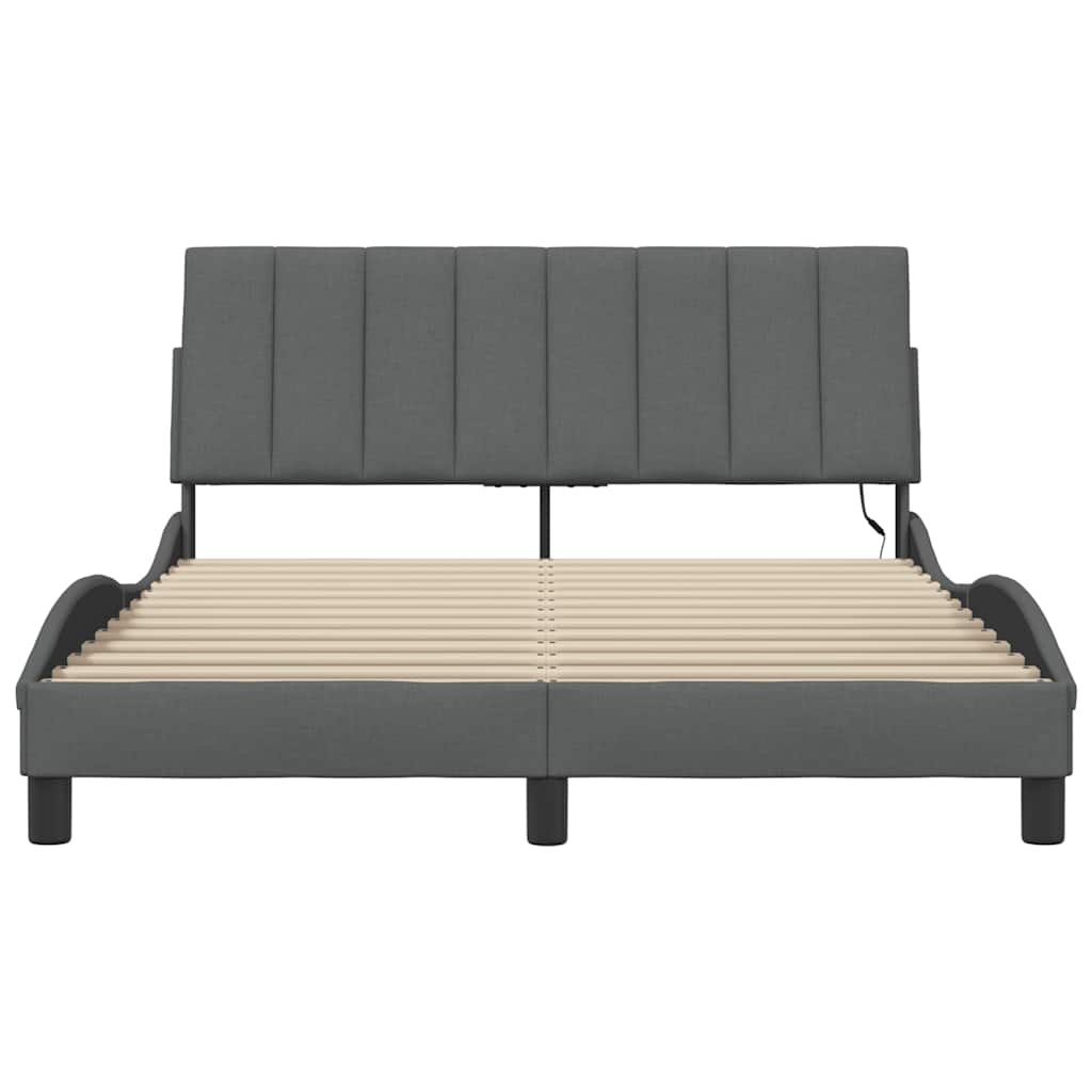 Cadre de lit sans matelas gris foncé 140x190 cm tissu - XIOS