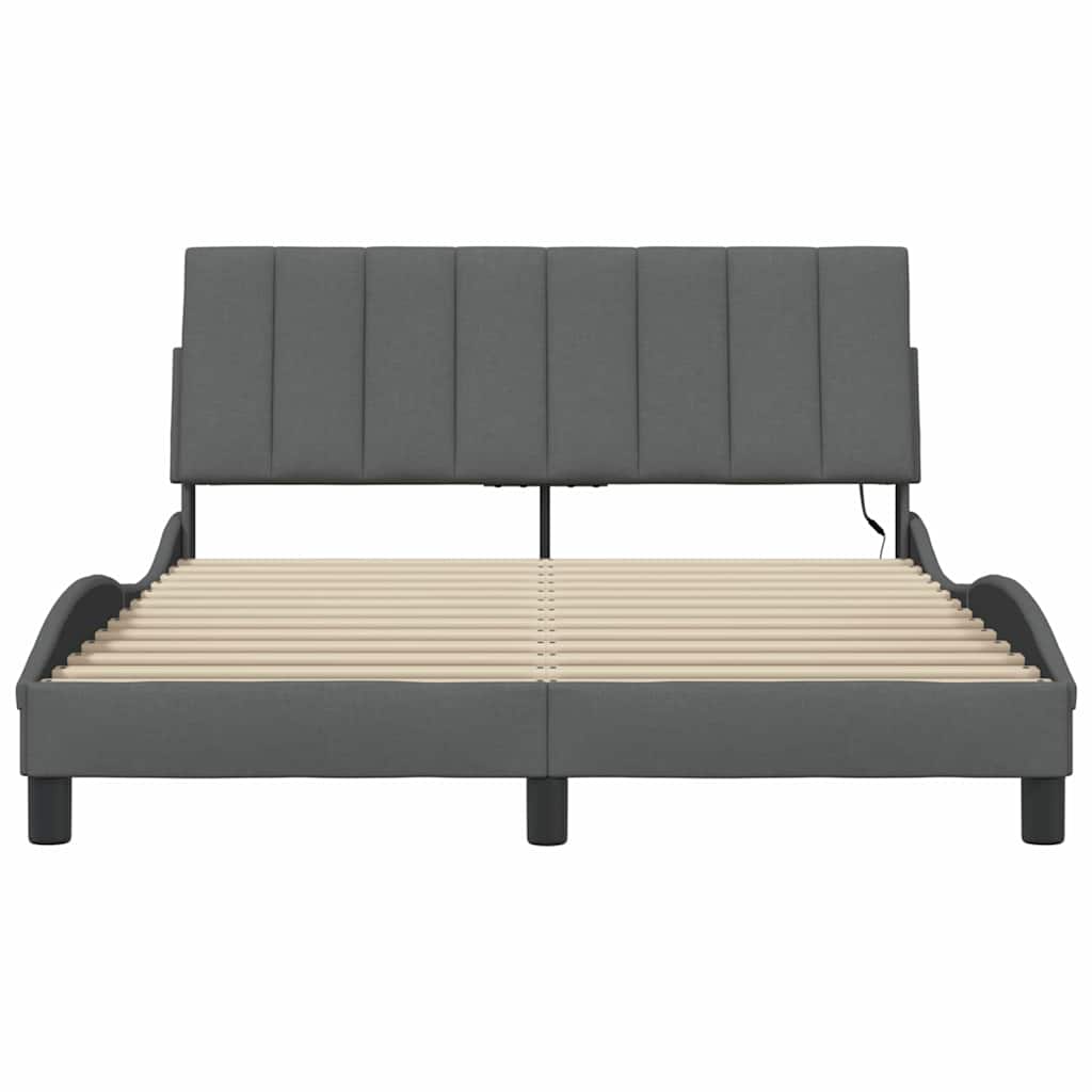 Cadre de lit sans matelas gris foncé 140x200 cm tissu - XIOS