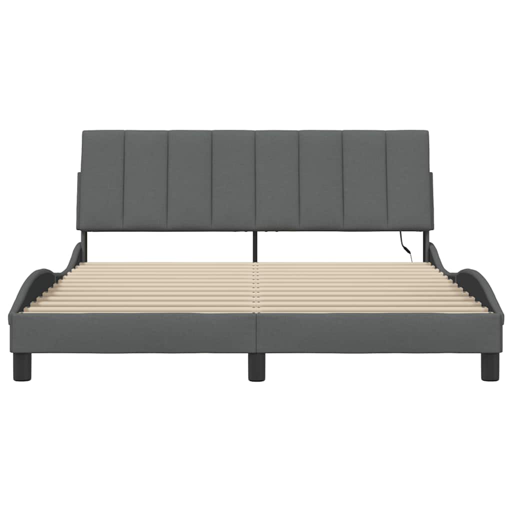 Cadre de lit sans matelas gris foncé 160x200 cm tissu - XIOS