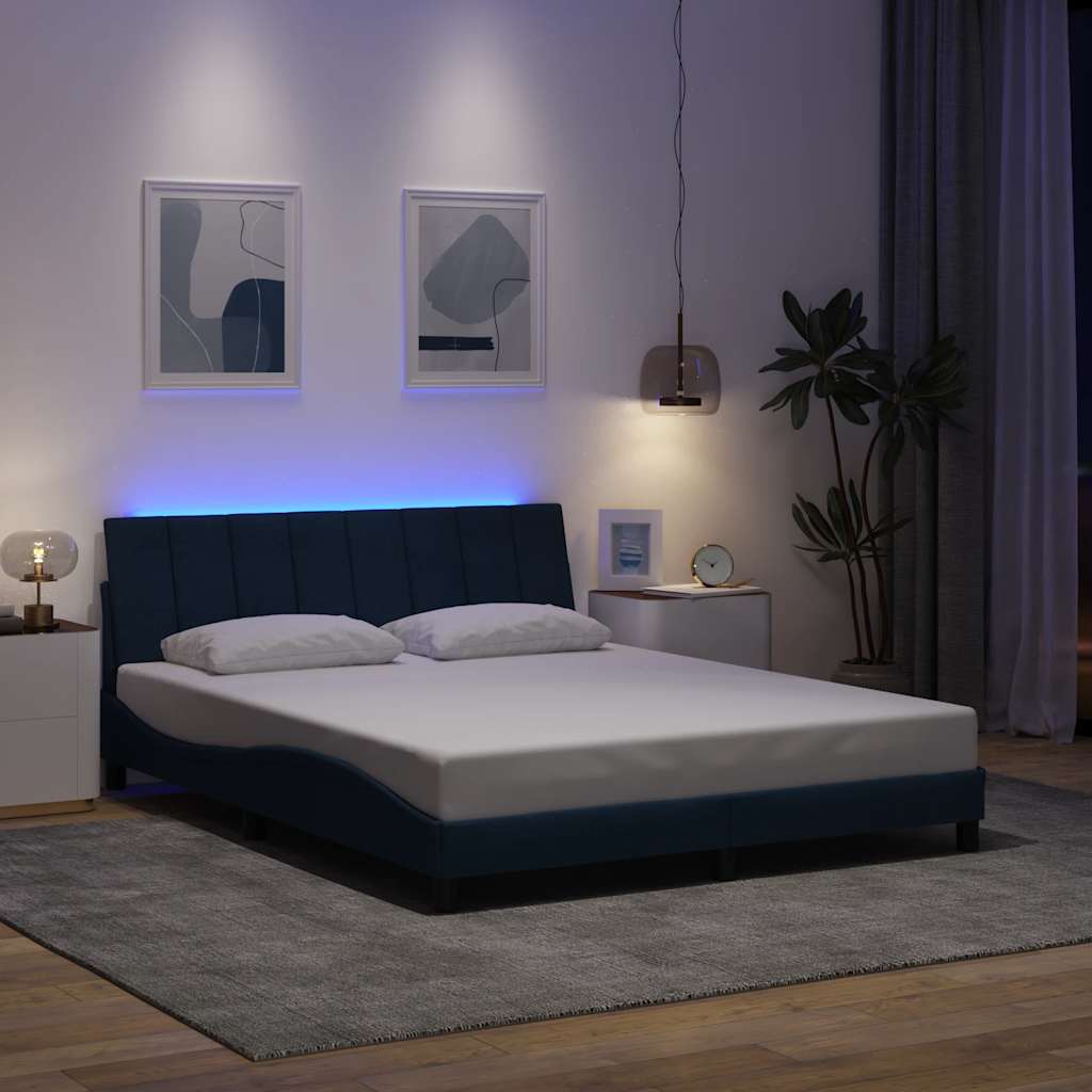Cadre de lit sans matelas bleu 160x200 cm tissu - XIOS