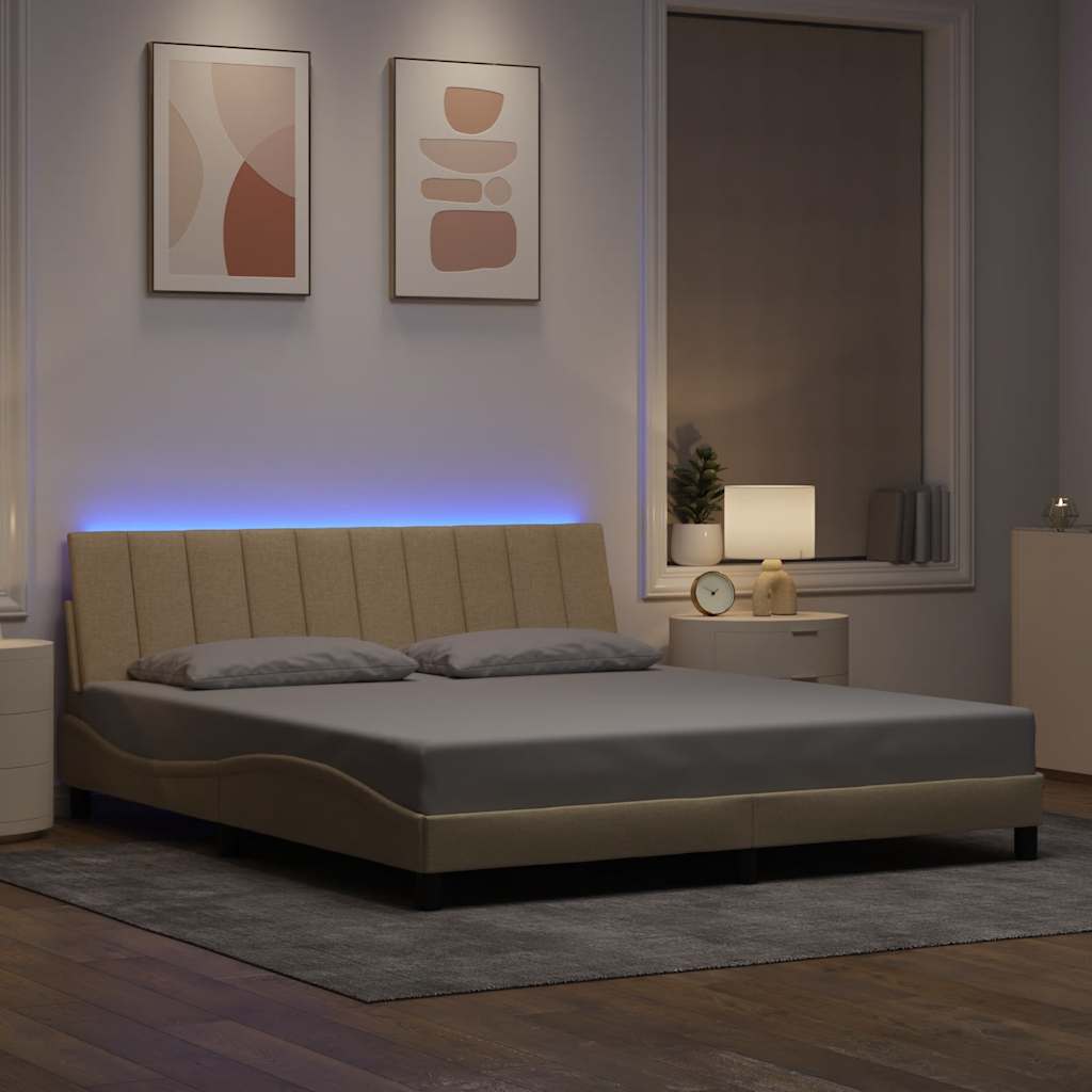 Cadre de lit sans matelas Hanko crème 180x200 cm tissu