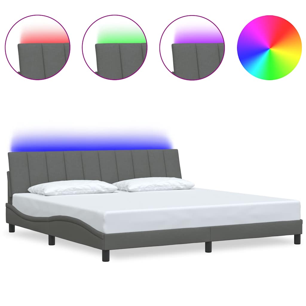 Cadre de lit sans matelas Hanko gris foncé 200x200 cm tissu - XIOS