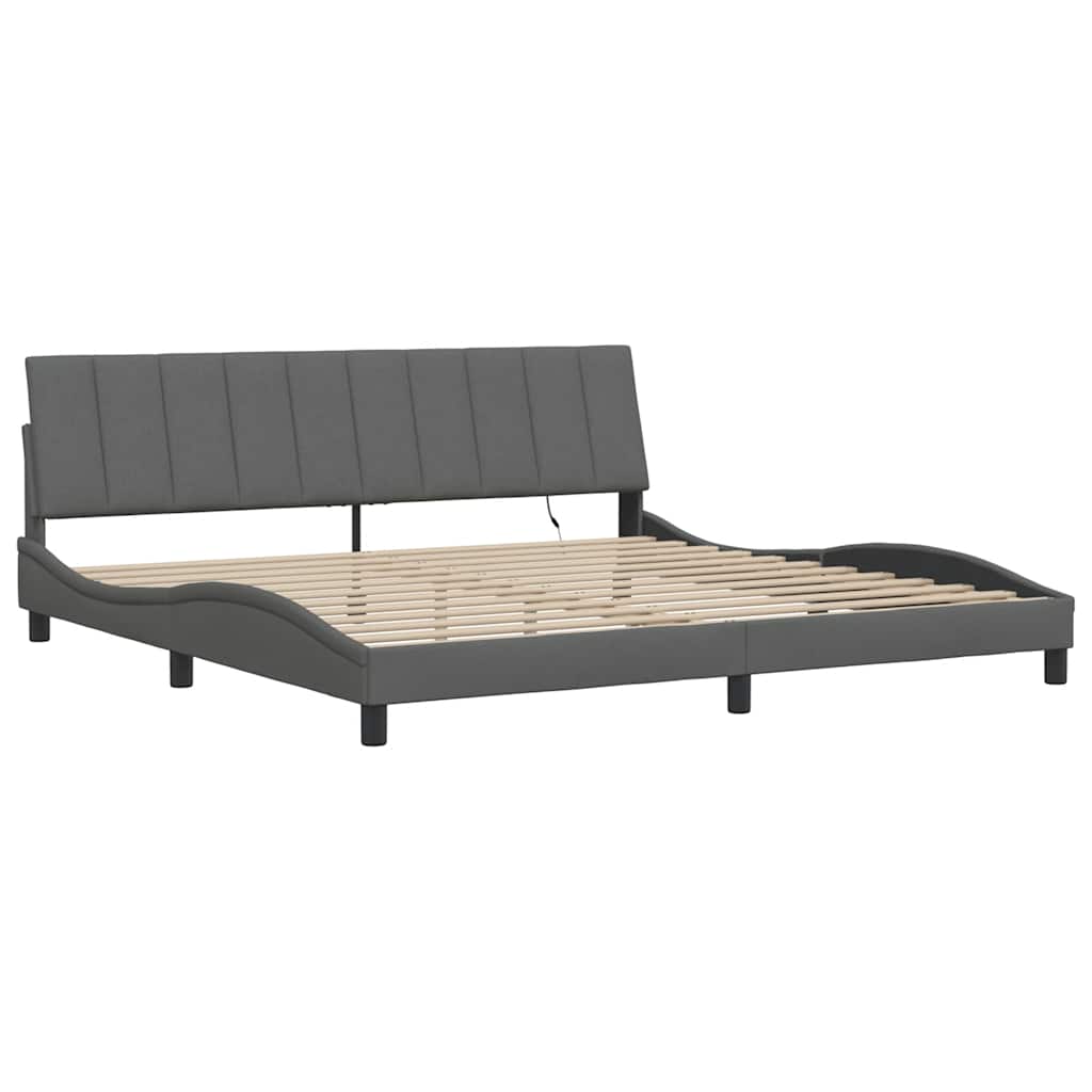 Cadre de lit sans matelas Hanko gris foncé 200x200 cm tissu - XIOS