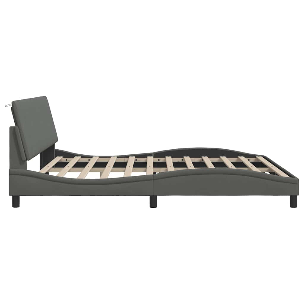 Cadre de lit sans matelas Hanko gris foncé 200x200 cm tissu - XIOS