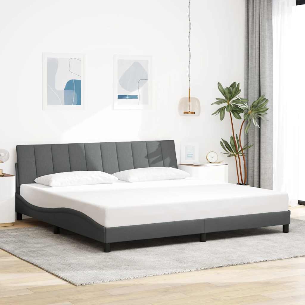 Cadre de lit sans matelas Hanko gris foncé 200x200 cm tissu - XIOS