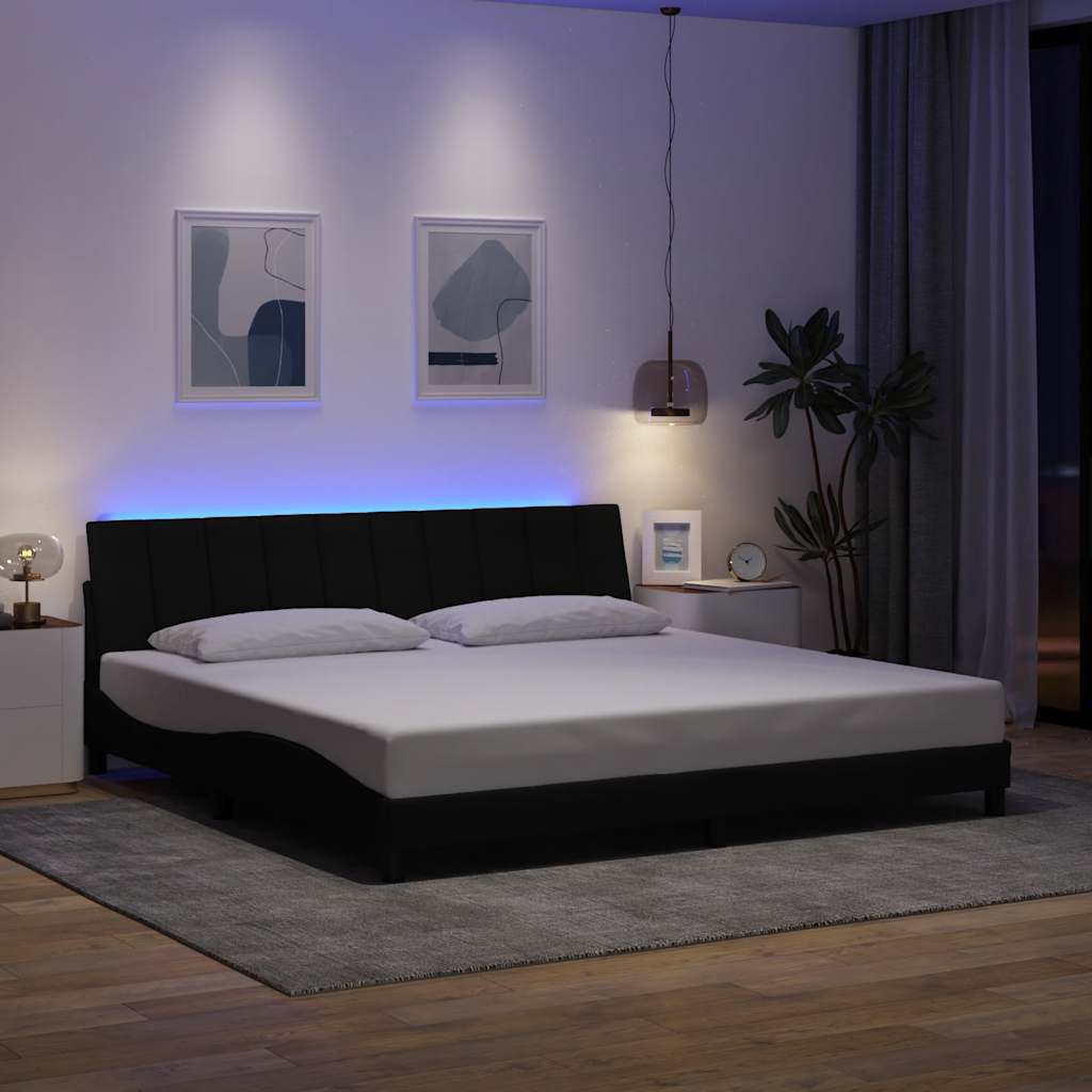 Cadre de lit sans matelas Hanko noir 200x200 cm tissu - XIOS