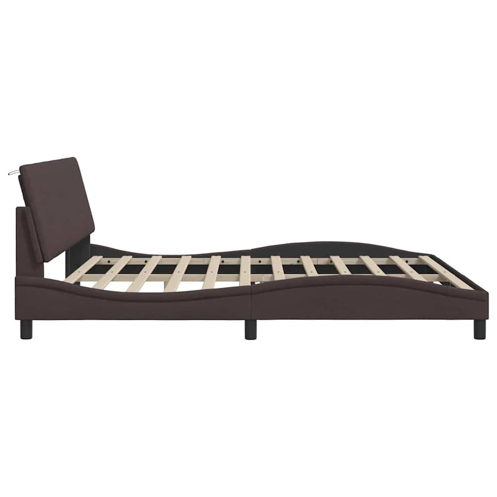 Cadre de lit sans matelas Hanko marron foncé 200x200 cm tissu - XIOS