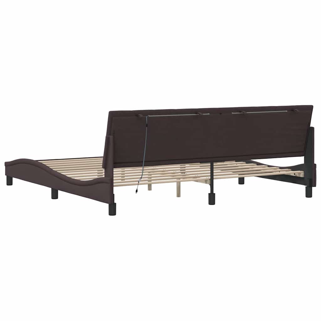 Cadre de lit sans matelas Hanko marron foncé 200x200 cm tissu - XIOS