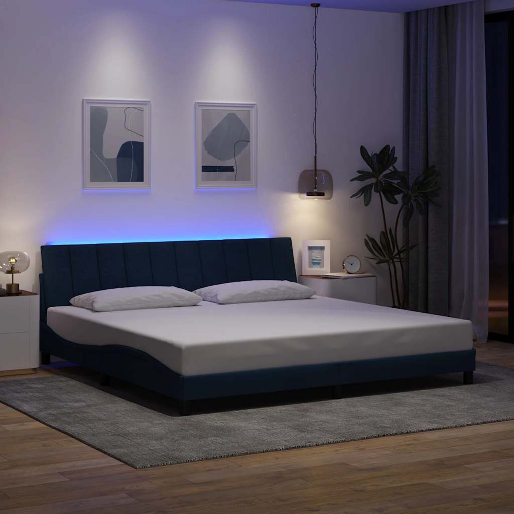 Cadre de lit sans matelas Hanko bleu 200x200 cm tissu - XIOS