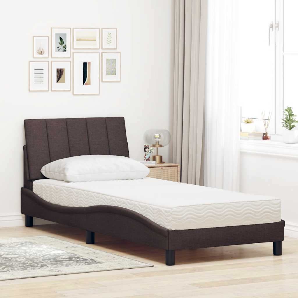 Lit avec matelas Hanko marron foncé 80x200 cm tissu - XIOS