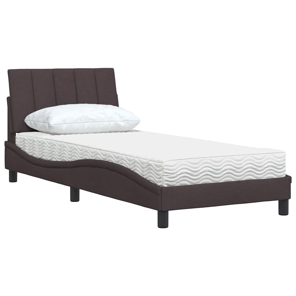 Lit avec matelas Hanko marron foncé 80x200 cm tissu - XIOS