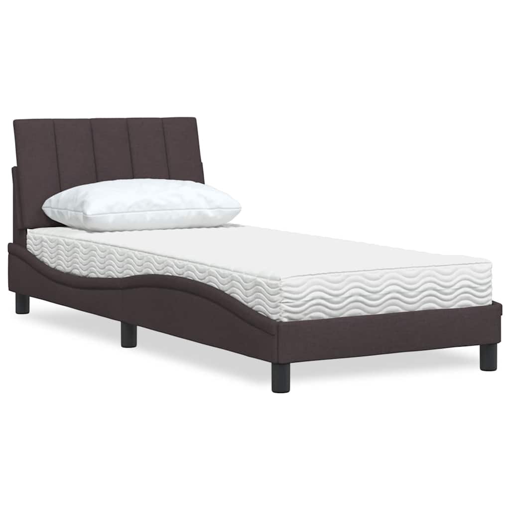 Lit avec matelas Hanko marron foncé 80x200 cm tissu - XIOS