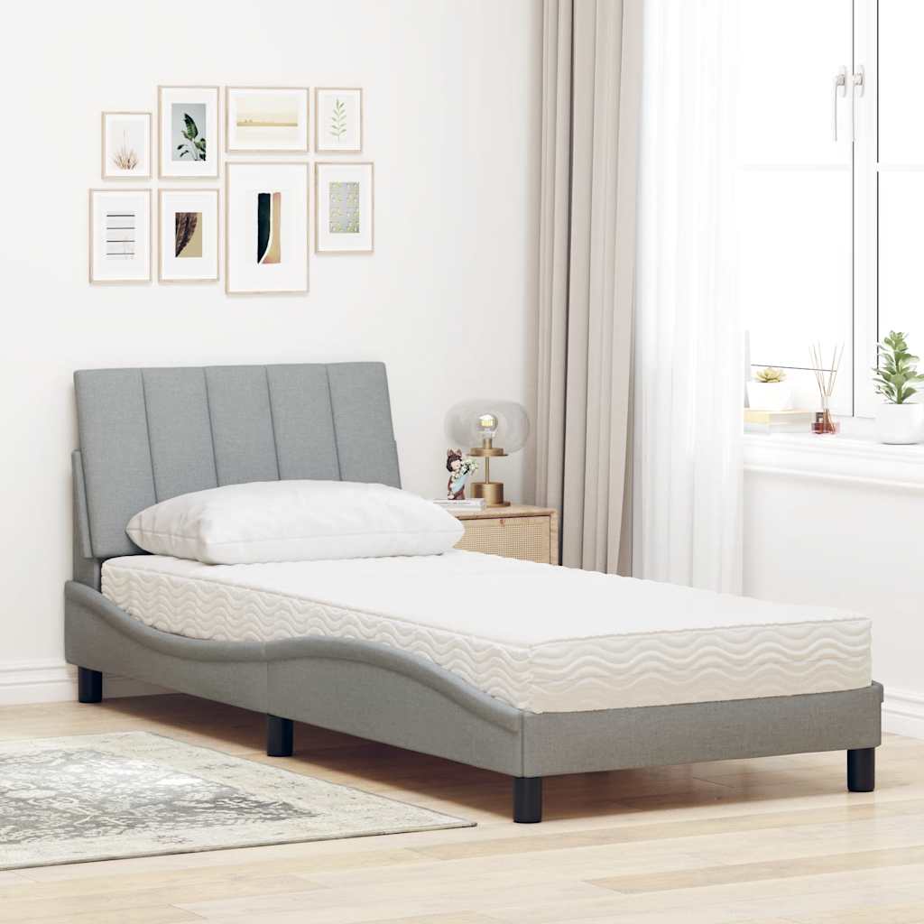 Lit avec matelas Hanko gris clair 90x190 cm tissu - XIOS