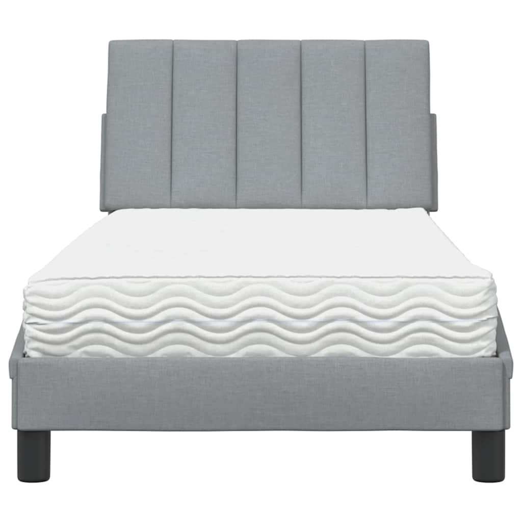 Lit avec matelas Hanko gris clair 90x190 cm tissu - XIOS