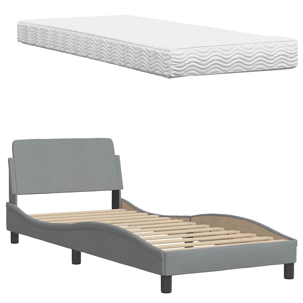 Lit avec matelas Hanko gris clair 90x190 cm tissu - XIOS