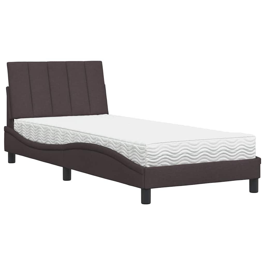 Lit avec matelas Hanko marron foncé 90x190 cm tissu - XIOS