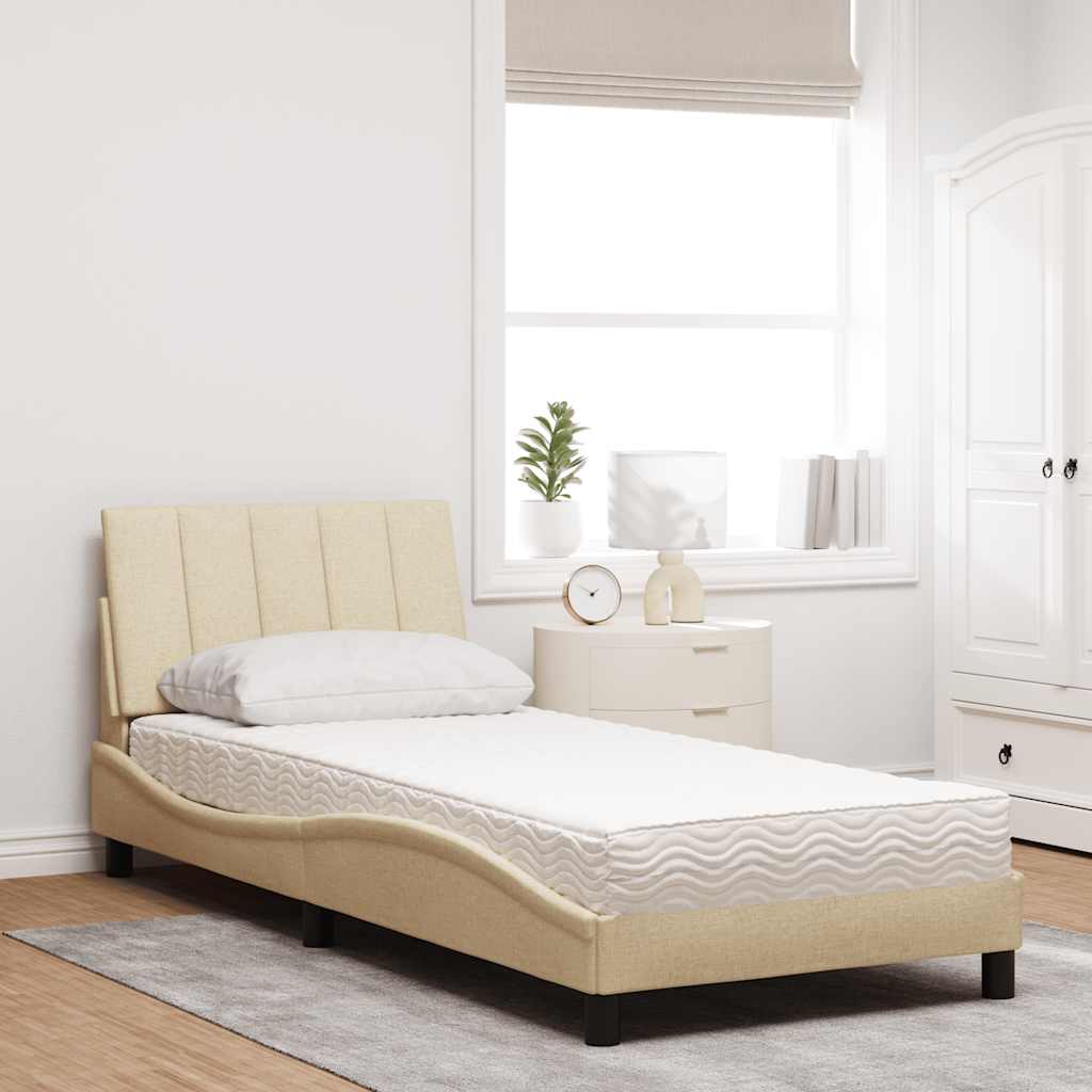 Lit avec matelas Hanko crème 90x190 cm tissu