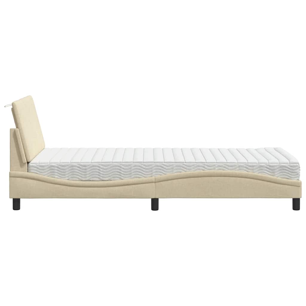 Lit avec matelas Hanko crème 90x190 cm tissu