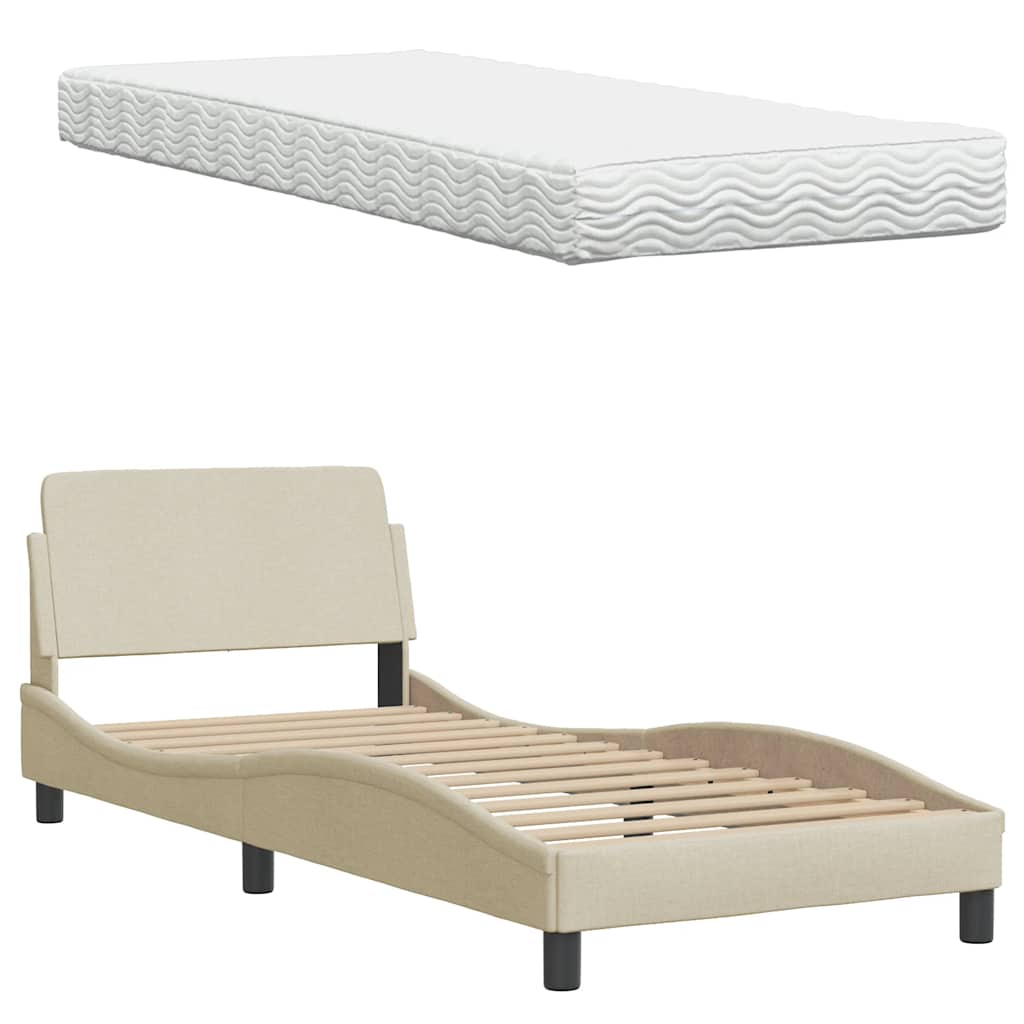Lit avec matelas Hanko crème 90x190 cm tissu