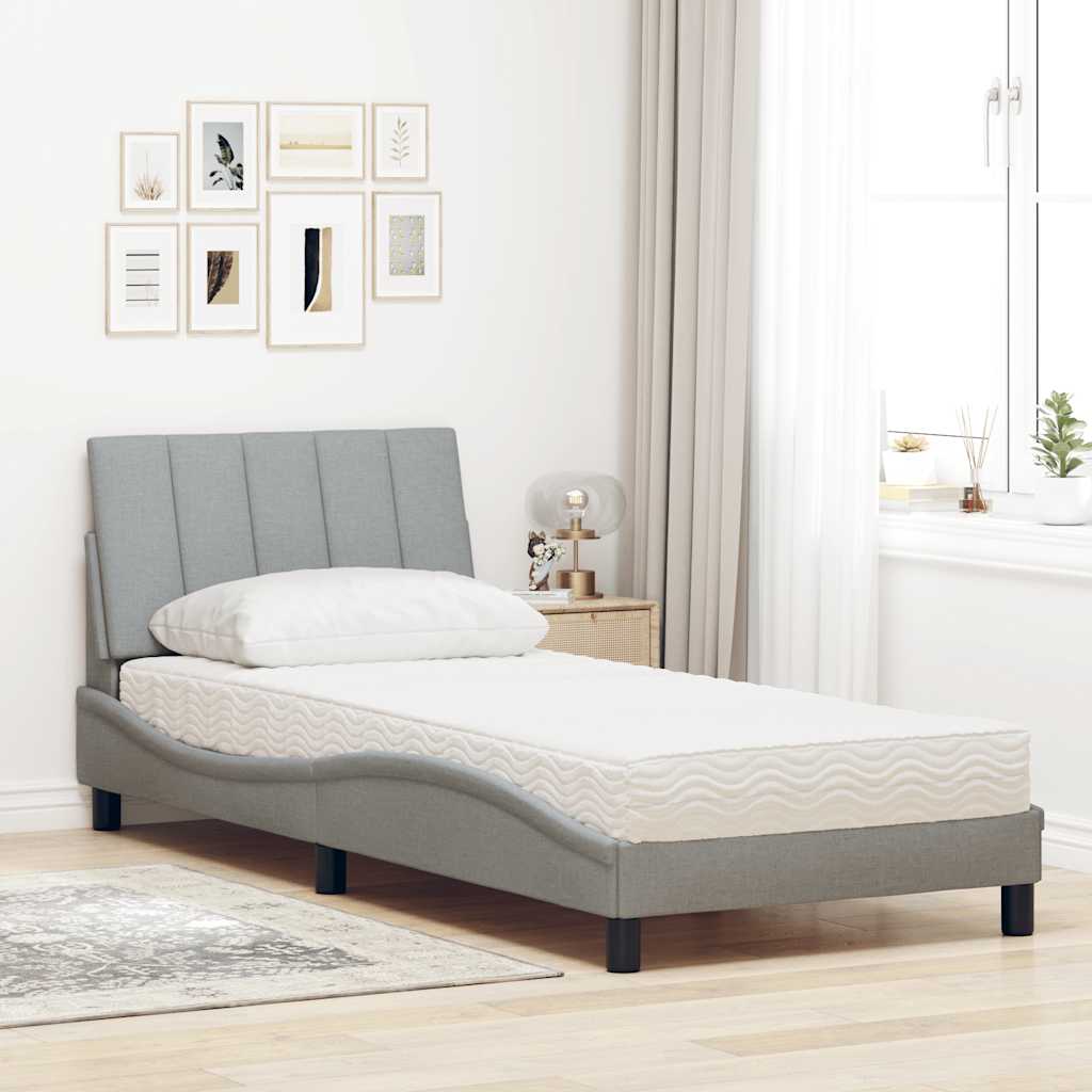 Lit avec matelas gris clair 90x200 cm tissu - XIOS
