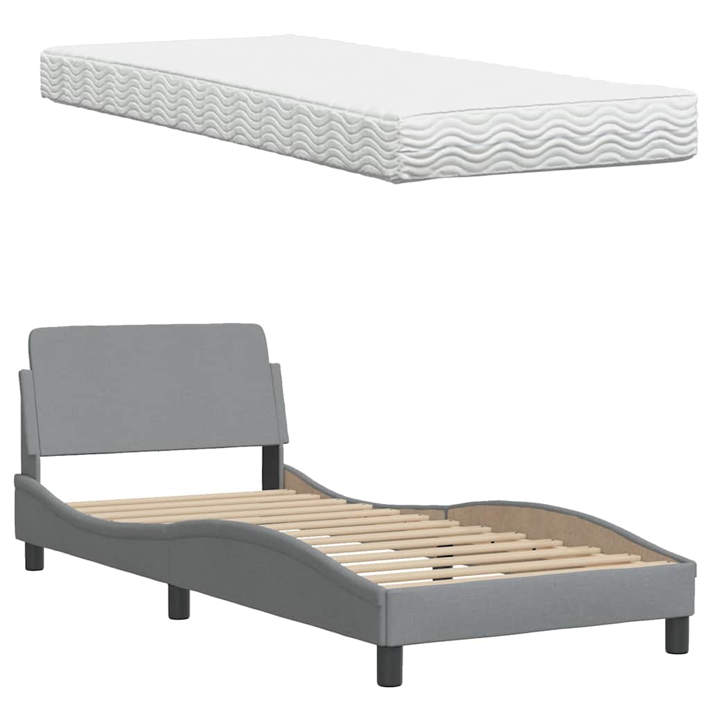 Lit avec matelas gris clair 90x200 cm tissu - XIOS