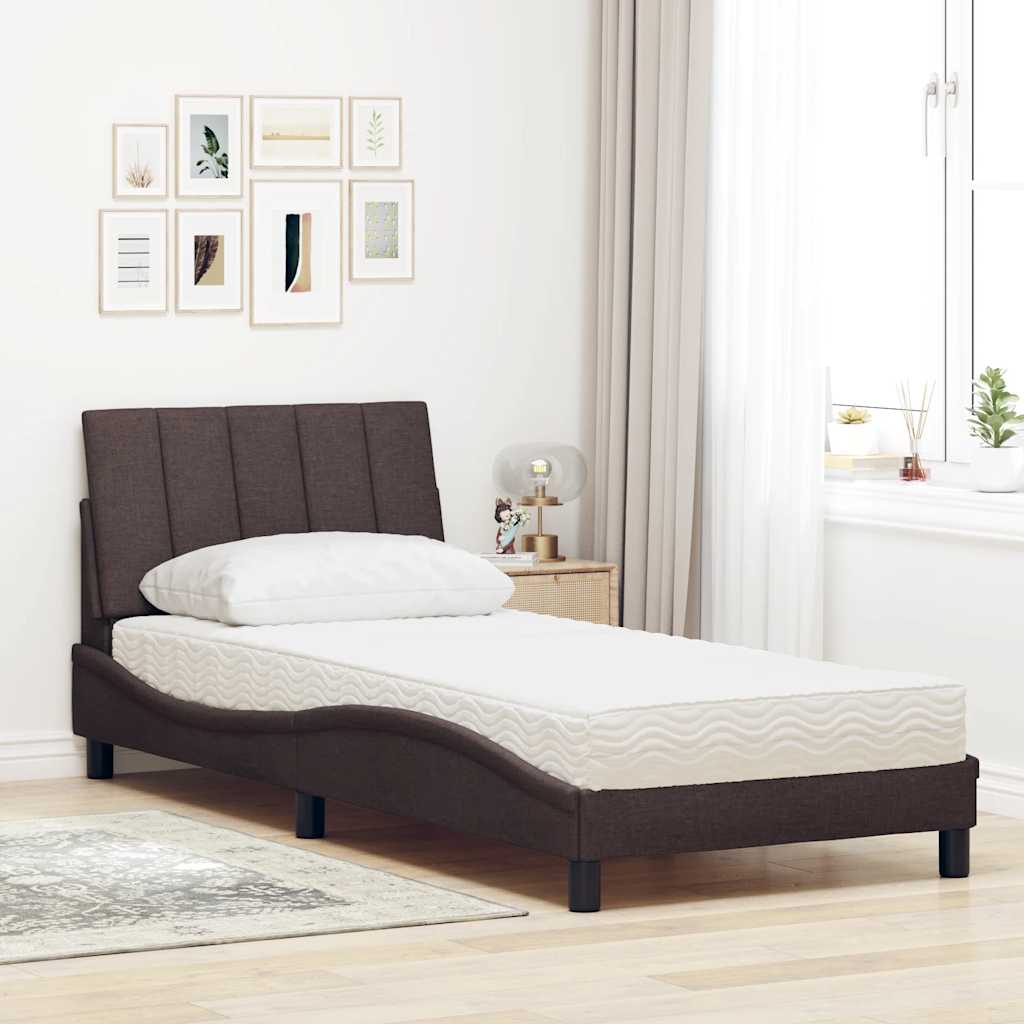 Lit avec matelas marron foncé 90x200 cm tissu - XIOS