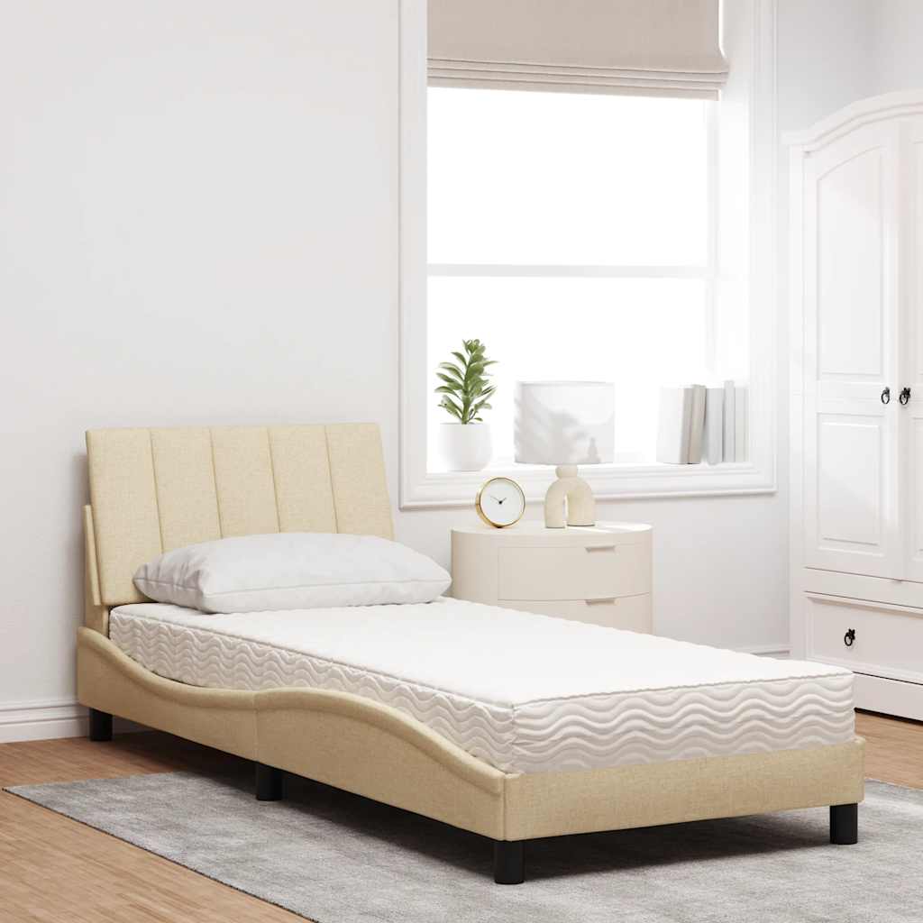 Lit avec matelas Hanko crème 90x200 cm tissu