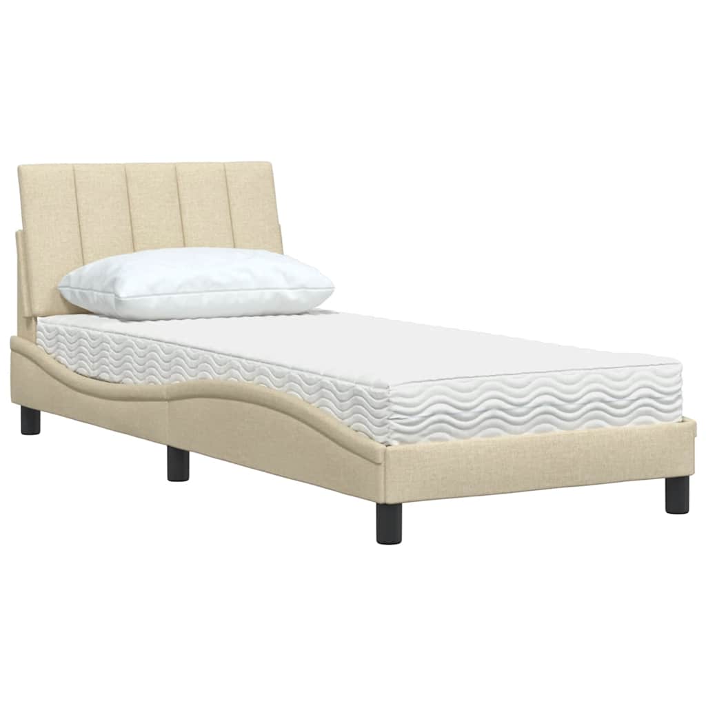 Lit avec matelas Hanko crème 90x200 cm tissu