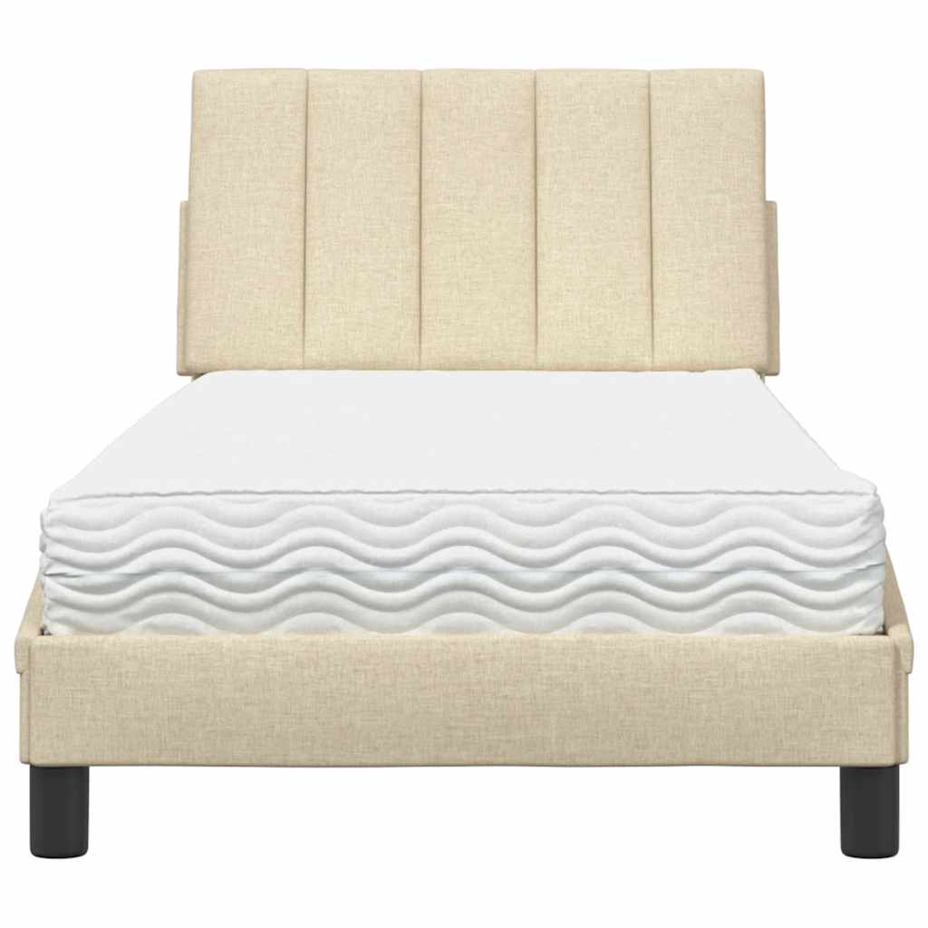 Lit avec matelas Hanko crème 90x200 cm tissu