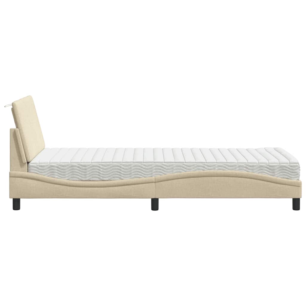 Lit avec matelas Hanko crème 90x200 cm tissu