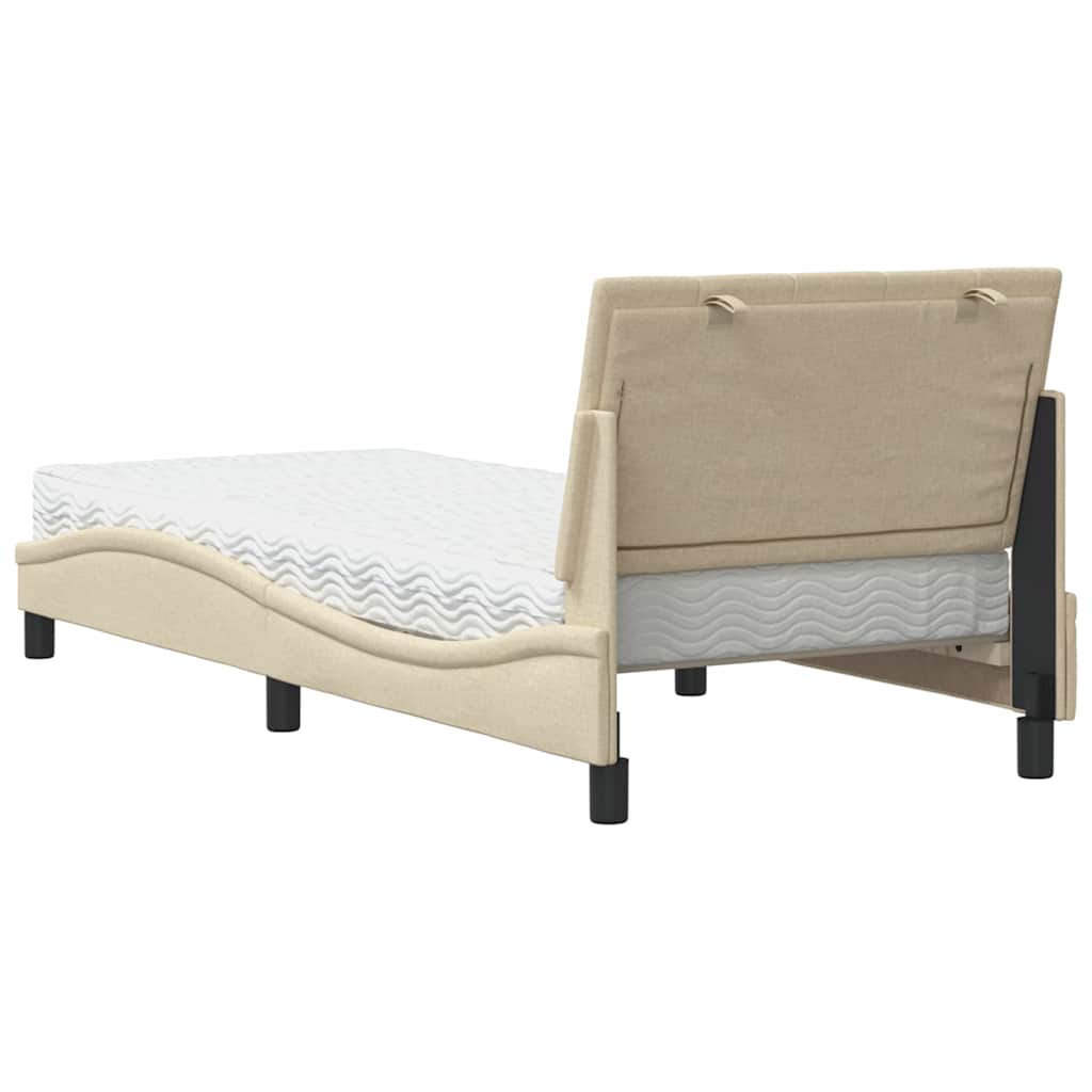 Lit avec matelas Hanko crème 90x200 cm tissu