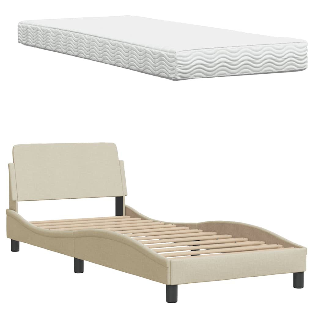 Lit avec matelas Hanko crème 90x200 cm tissu