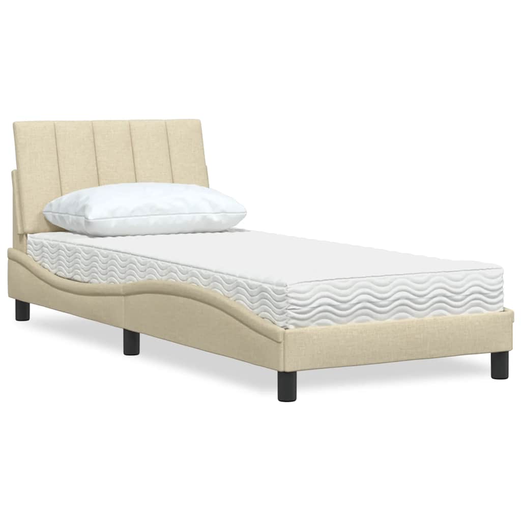 Lit avec matelas Hanko crème 90x200 cm tissu